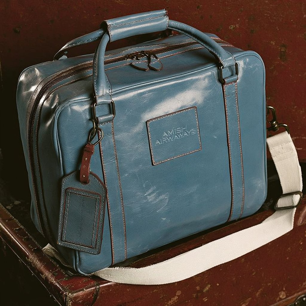 Amish Airways leather tote bag in dusty blue