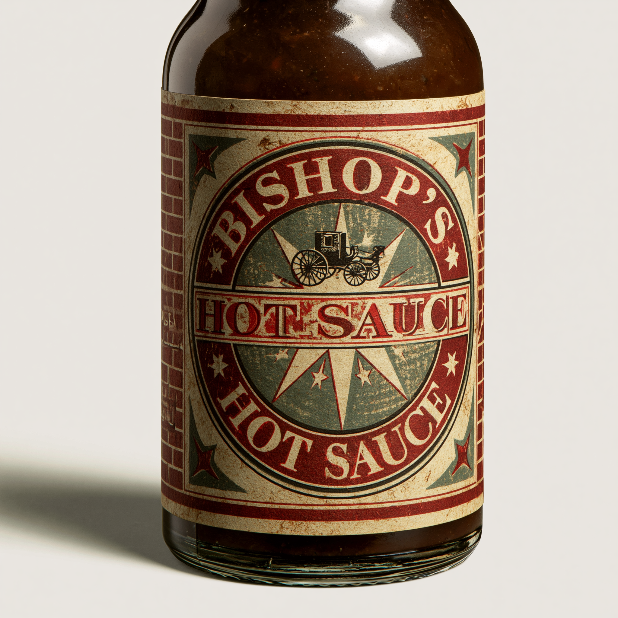 Bishop's Hot Sauce — vintage label with buggy illustration